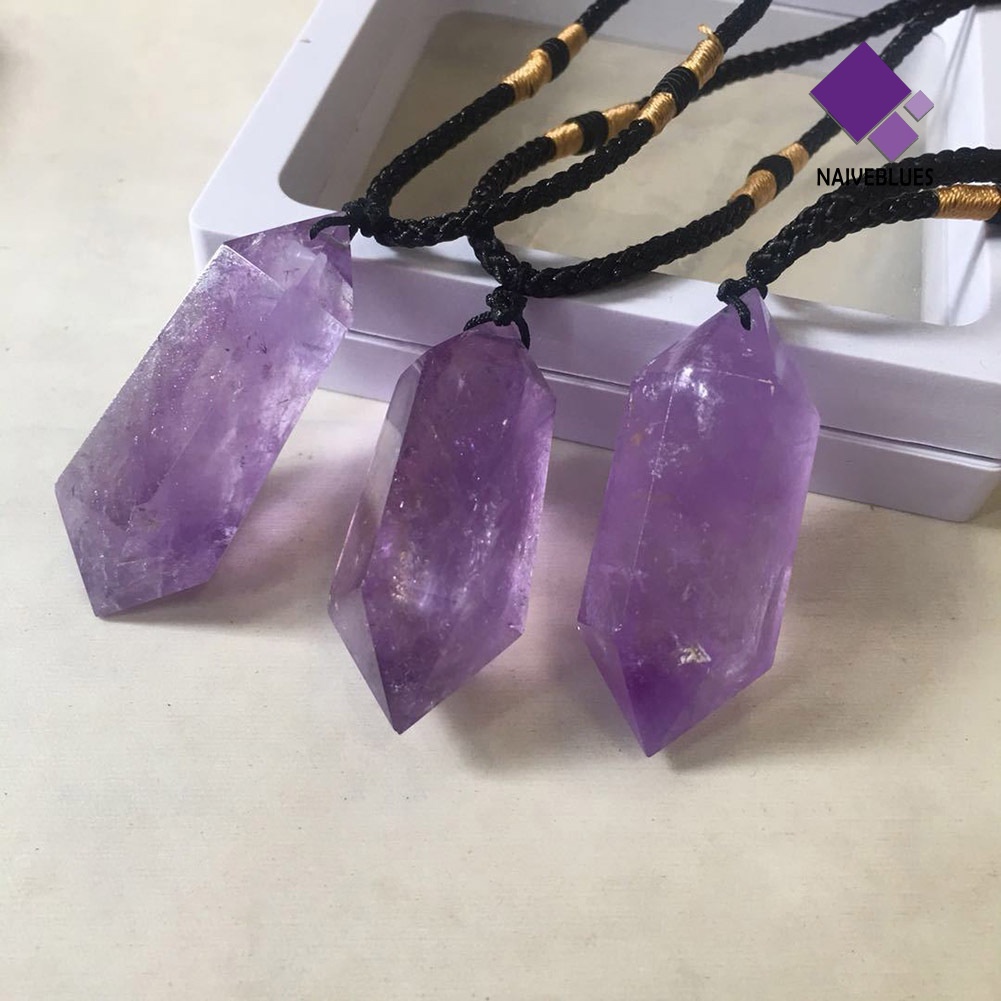 Naiveblue Kalung Rantai Liontin Heksagonal Batu Amethyst Imitasi Untuk Wanita