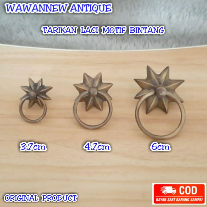 Handle / Tarikan Laci Lemari Jendela Pintu Rumah Kuningan Antik Murah Motif Bintang 3.5cm