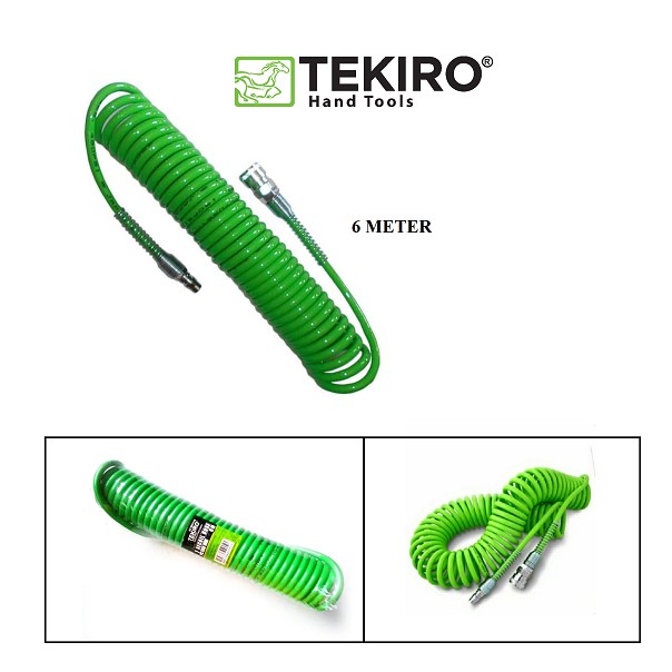 TEKIRO Selang Recoil 6M / Selang Angin Kompresor Spiral / Recoil Hose 5 X 8 Mm 6M 6 Meter Hijau