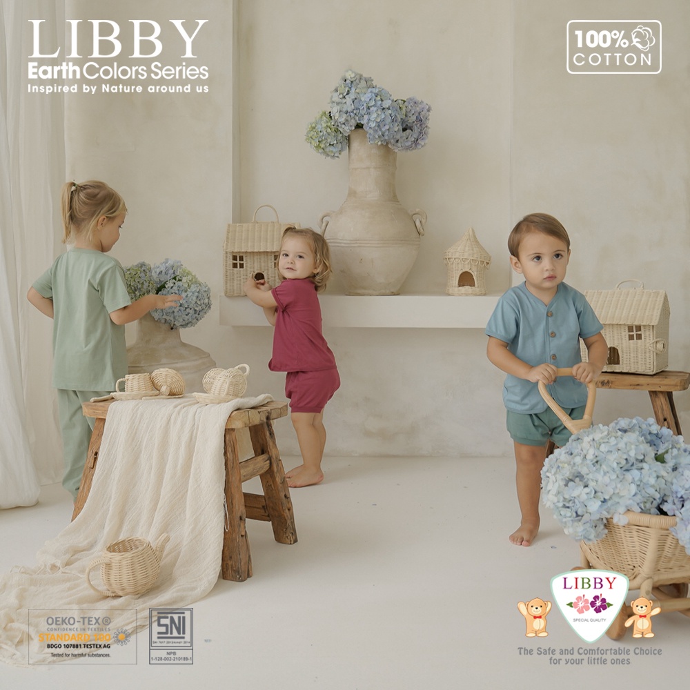 Libby Earth Comfy Set Pendek (1stel/pack) / Set Baju Lengan Pendek Celana Pendek (Tersedia varian ukuran dan warna)