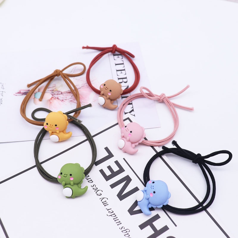 Korea Lucu Kartun Dinosaurus Ikat Rambut Warna Karet Gelang Kepala Tali Rambut Aksesoris - olo
