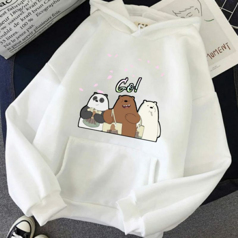 Hoodie Wanita Gambar Bears Oversize Korean Style Sweater Murah Tebal Xxl Kekinian Lilac Panda Boba