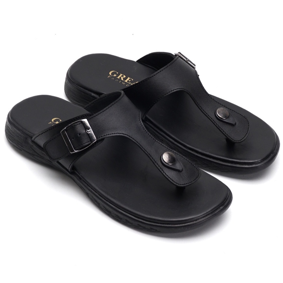 MUNSO BLACK (KULIT ASLI) |ManNeedMe x GREATA| Sandal Pria Casual Sendal Jepit ORIGINAL