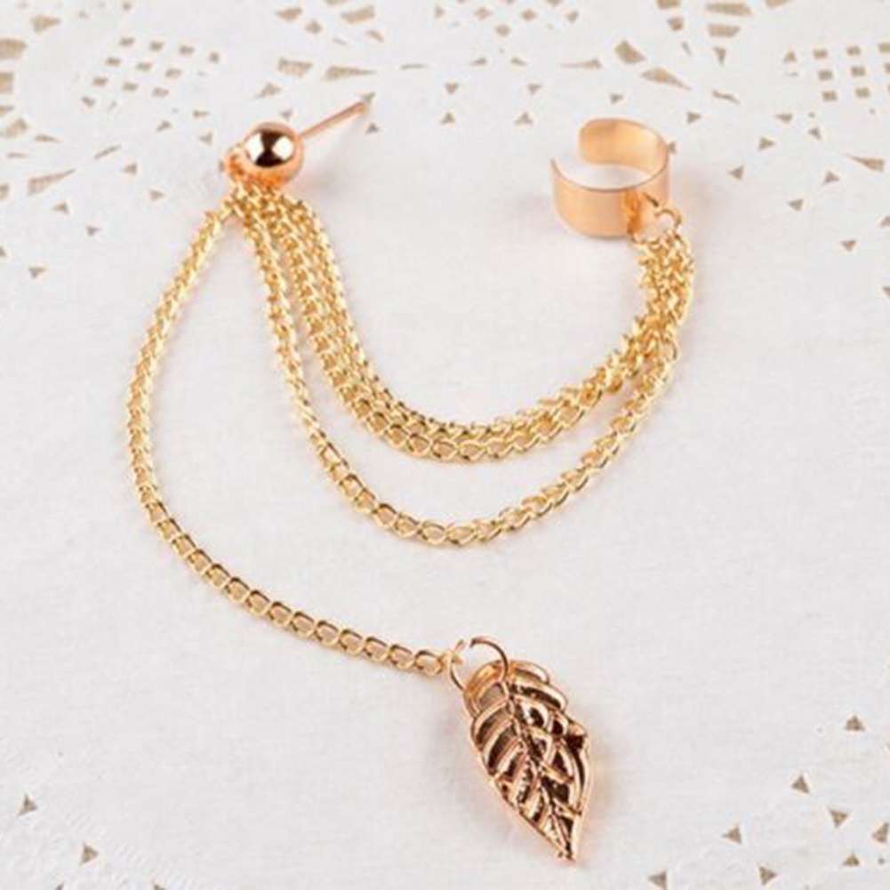 Hu Hu Hu Hu Hu Alat Bantu Pasang Kacamata♡ Anting Tusuk Gantung Desain Daunrumbai Rantai Gaya Punk Rock Untuk Wanita