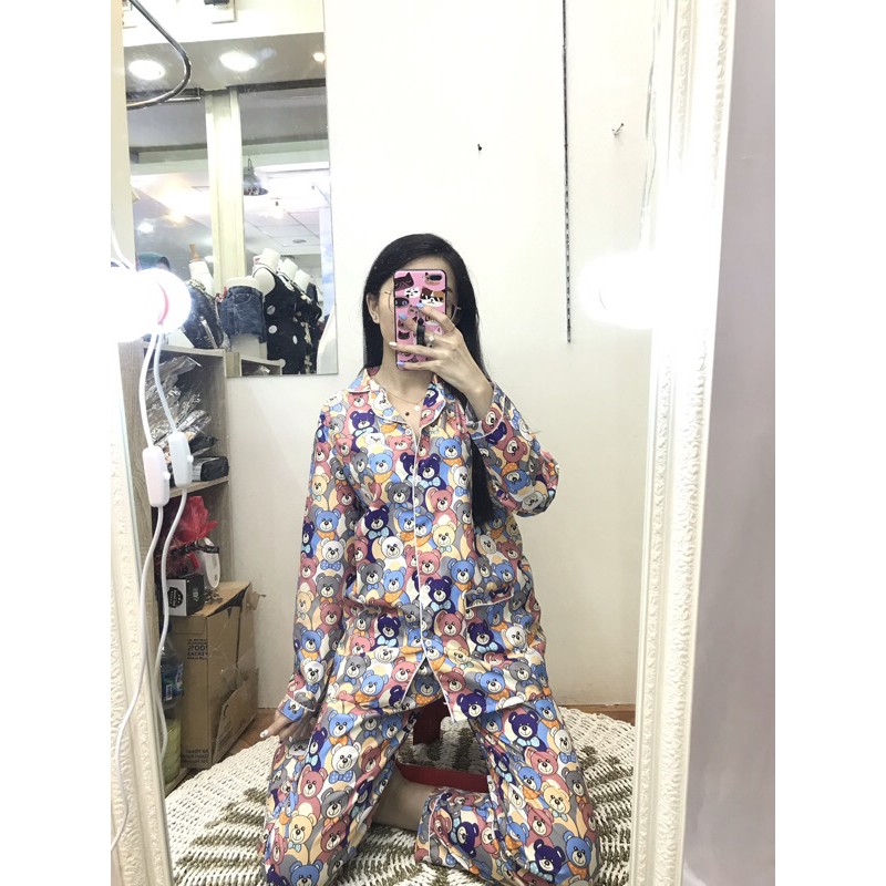 piyama/pajamas motif bear CP blue wanita.bajutidur/homewear/sleepwear CP biru bear wanita murah