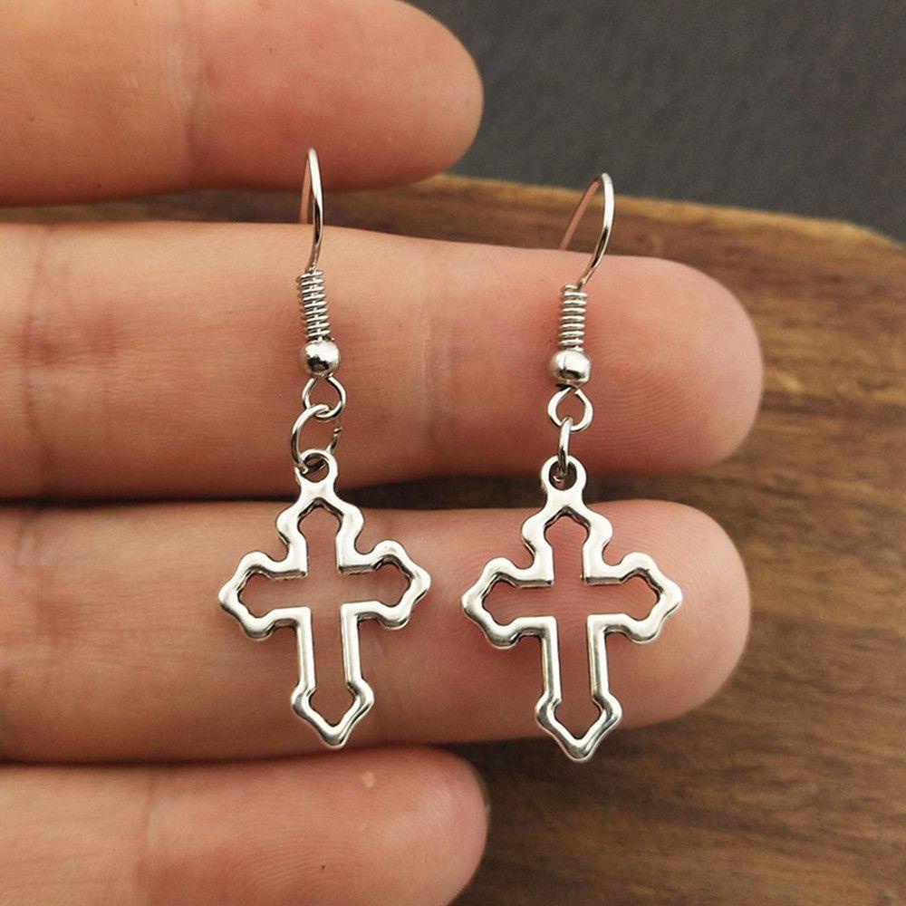 R-flower Cross Pendant Earrings Gothic Aksesoris Trendi Sederhana Ear Stud