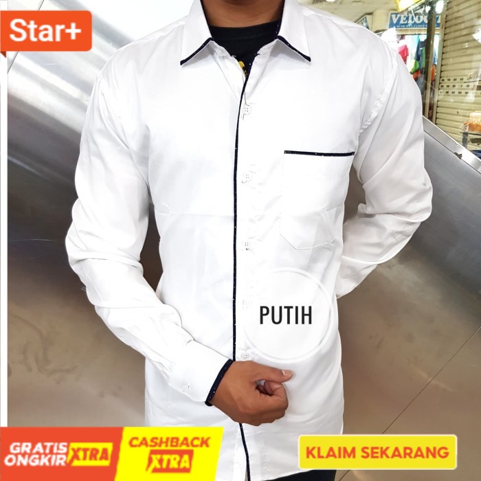 Kemeja Polos Pria Lis Lengan Tangan Hem Panjang Modern Katun Alisan Elegan Terbaru