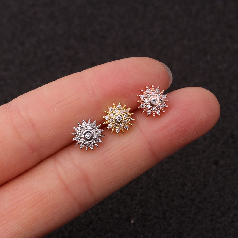 1Pc Cubic Zirconia Cartilage Helix Tragus Conch Rook Lobe Screw Back Earring Stud