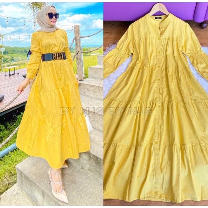 Gamis Rayon Homey Dress Terlaris / Gamis Muslim Syari Motif Terbaru-Lorica Mustard Dress