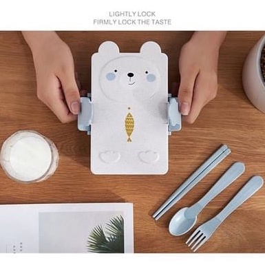 Tempat Makan Anak 2 Sekat Lunch Box Bear Rabbit Motif Kelinci Beruang