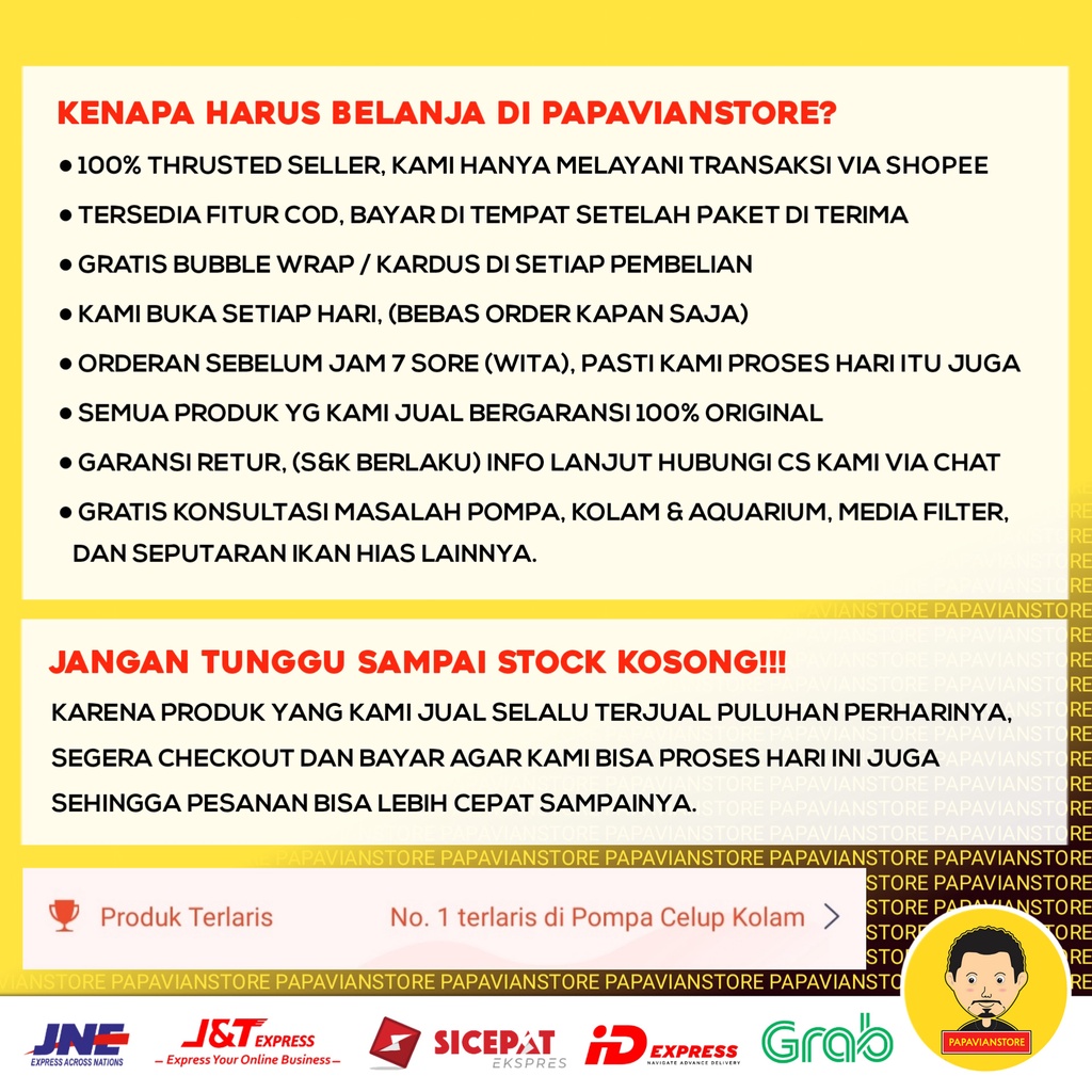 Pompa Filter Air Kolam Celup Ikan Koi Mesin Aquarium Low Watt Submersible Water Pump Waterfall Air Terjun Hias Hidroponik Hydroponic - 1700 2000 3000 LPH Liter Per Jam 3 Meter Rendah Daya Ketinggian 3m P008