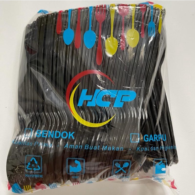 Sendok Plastik Hitam merk HCP / Sendok makan Plastik/ sendok makan tebal