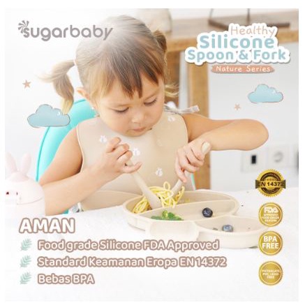 SUGAR BABY HEALTHY SILICONE SPOON &amp; FORK NATURE SERIES