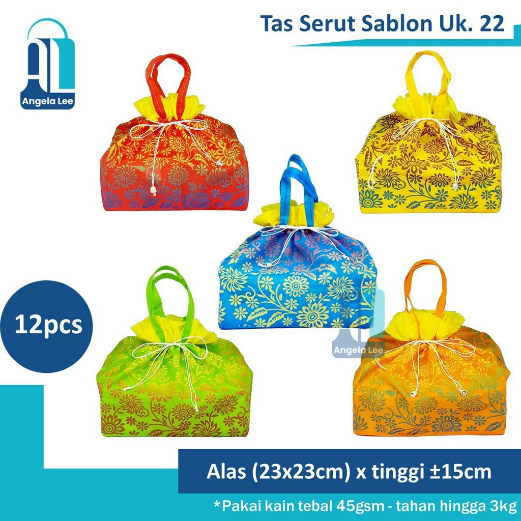 12pc Tas Kain Serut Spunbond Sablon Motif Hajatan Syukuran Besekan u/ 1dus 22x22