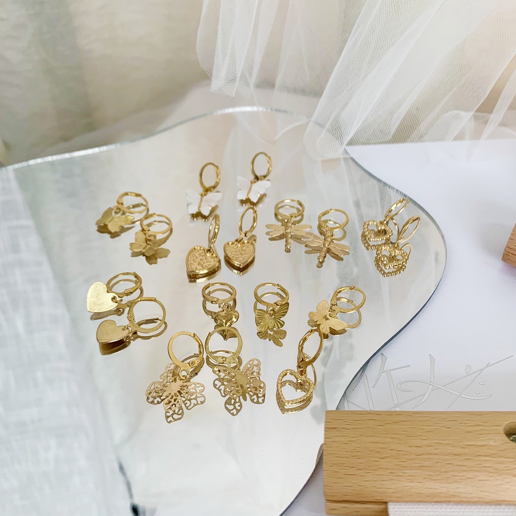 9pcsset Anting Tusukbulat Aneka Desain Untuk Wanita