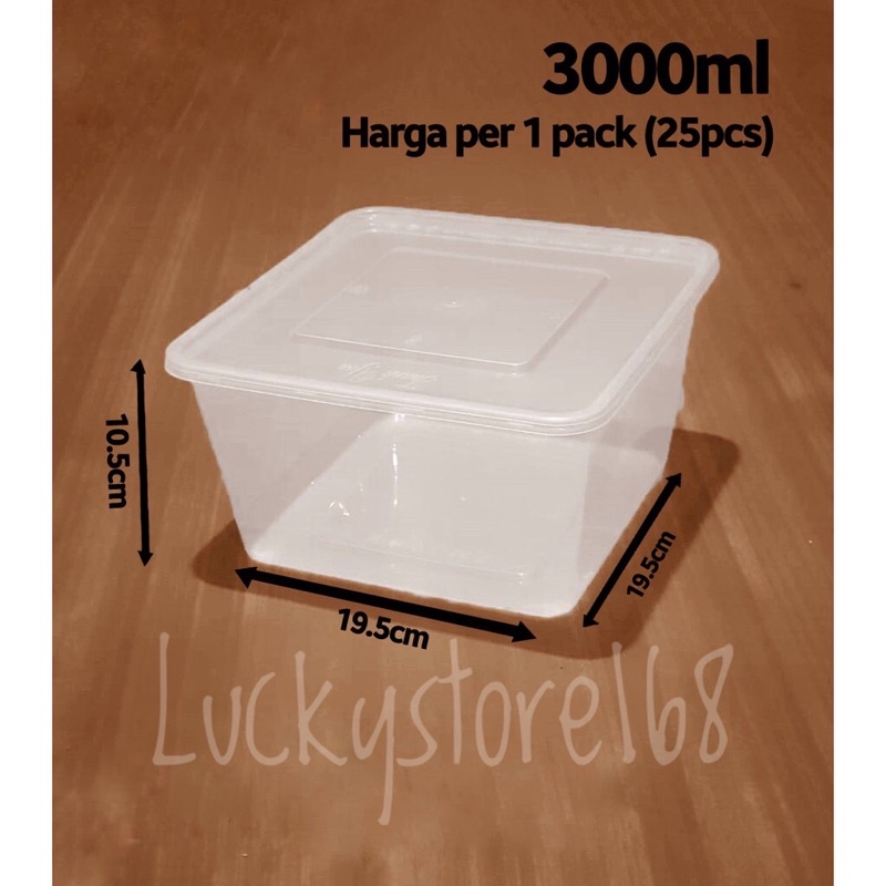 25pcs thinwall square 3000 ML kotak makan