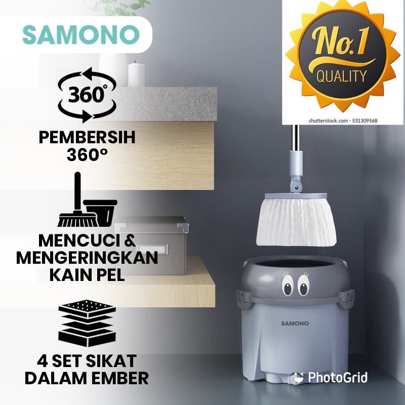 SAMONO SCM009 Alat Pel Lantai Microfiber Utra Mop ada Ember Spin Mop 4 Sikat Dalam Ember ada Pengeri