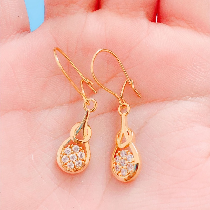 Anting Wanita / Giwang Wanita Rintik Batu Zirconia Gold