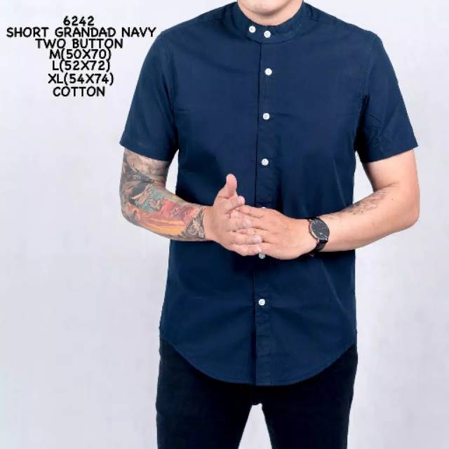 6242 Kemeja Pendek Pria Navy Kerah Shanghai