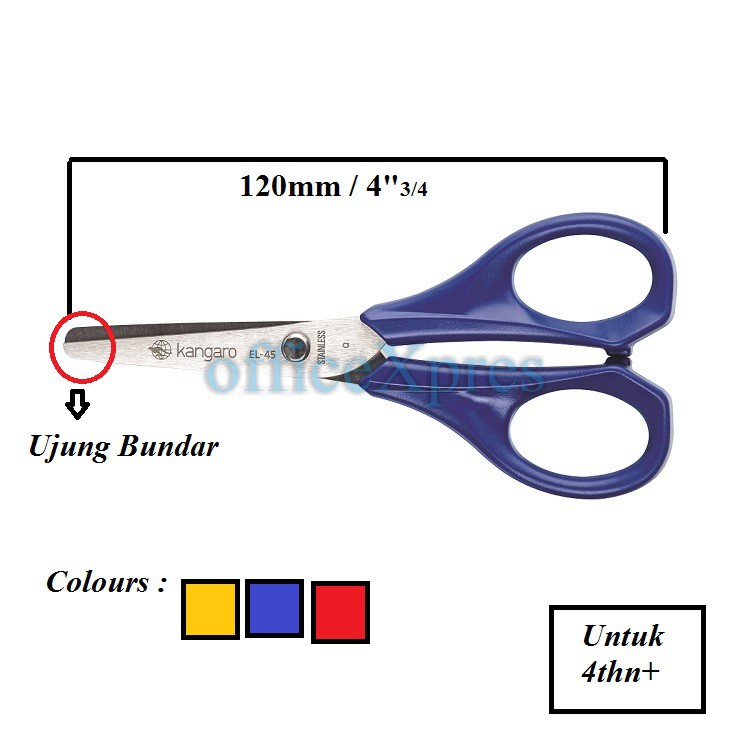 

Gunting Kertas Kecil / Gunting Kertas Anak 4.5 inch (12cm) / Scissors Kids EL45 Kangaro