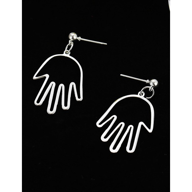 LRC Anting Tusuk Fashion Silver Hollow Palm Earrings D73672