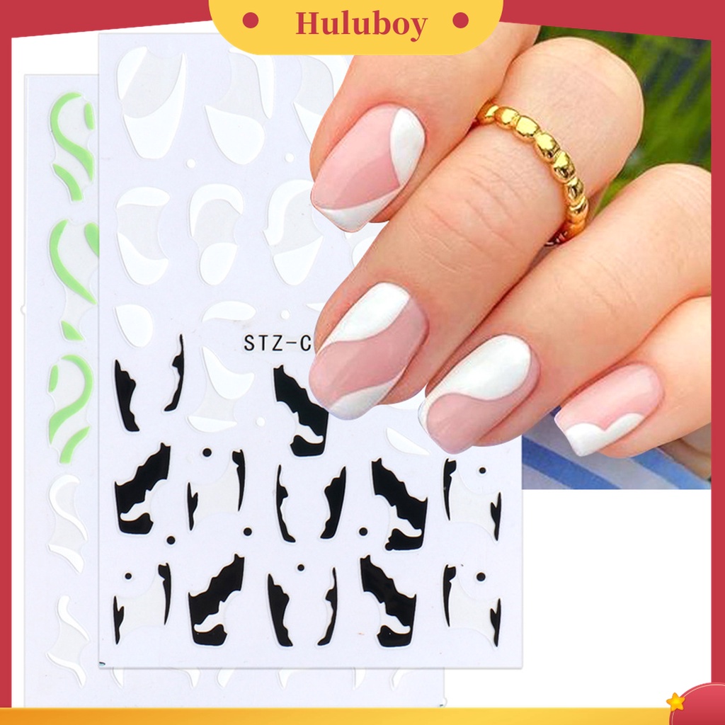 Huluboy Huluboy♡ Stiker Kuku Motif Garis Warna-Warni 3D Untuk Manicure