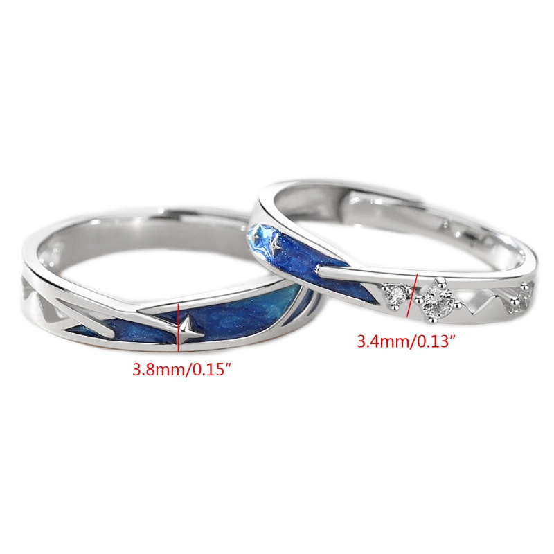 SIY  2Pcs Dainty Sea Blue Meteoric Star Lover Couple Rings Matching Set Promise Wedding Moon Star Ring Bands for Him and Her