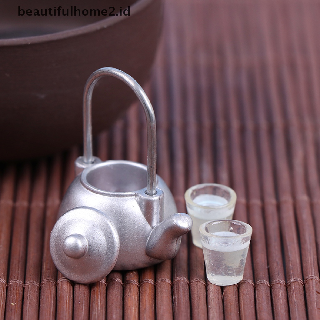 [beautifulhome2.id] 3Pcs/Set Dollhouse Mini Vintage Kettle Cup Scene Model Toy Kitchen Props ID