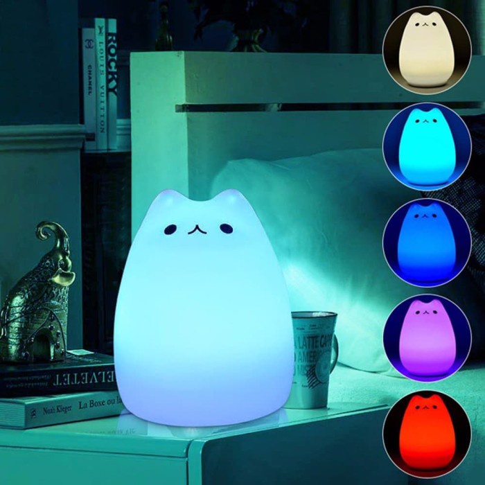 Lampu tidur Portable Kucing 7 Warna Charger / touch led lamp Squishy