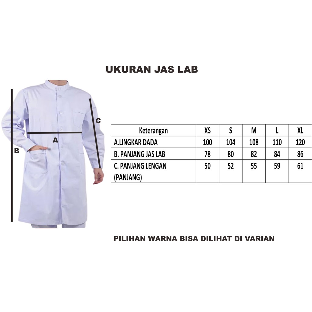 Jas Laboratorium APD Kerah Shanghai XS-XL Lengan Panjang