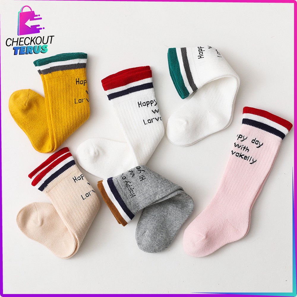 CT P209 Kaos Kaki Panjang Bayi Motif Garis Anak Perempuan dan Laki Laki Kaus Kaki Bayi Anti Slip Baby Long Tube Socks Kids