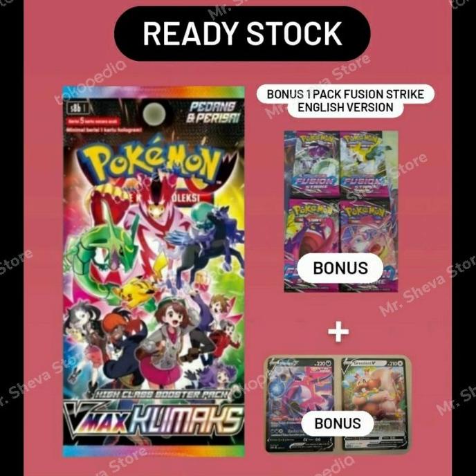 Booster Box Pokemon Vmax Klimaks Indonesia S8B (Get Bonus Pack) Terbaru