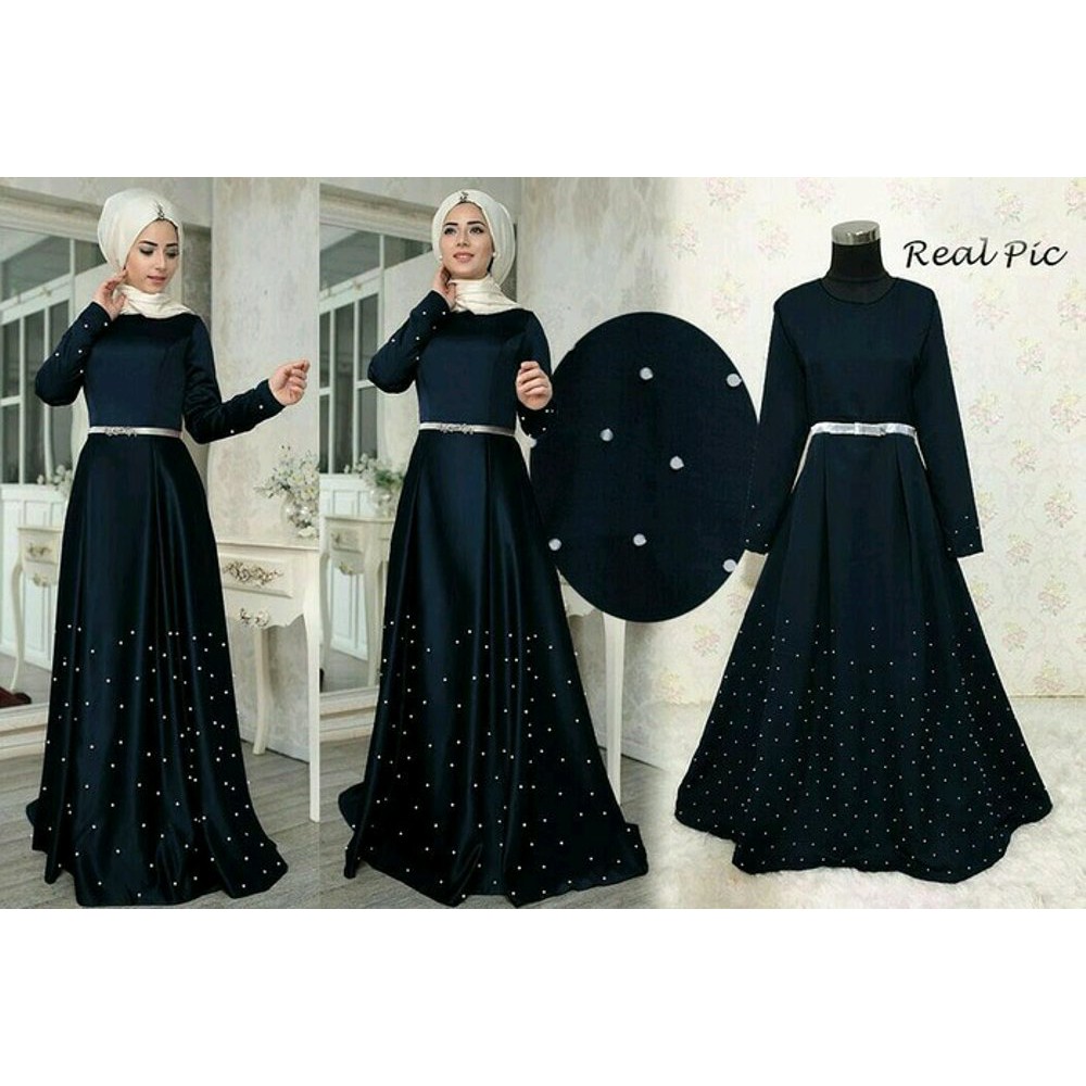 TERLARIS GAMIS PESTA MASERATI SYARI BIRU NAVY BAJU MUSLIM MAXY DEWASA muslimah