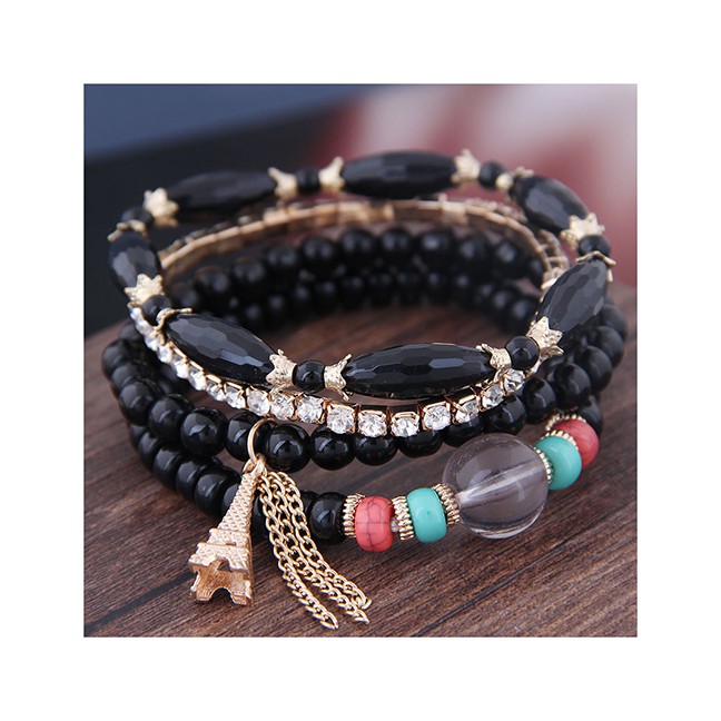 LRC Gelang Fashion Acrylic Bead Tower Tassel Multilayer Bracelet  A59539