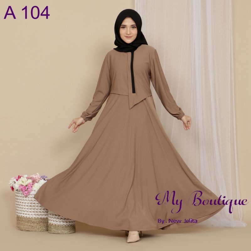 My Boutique Fashion Gamis A104 Coklat Milo Resleting Busui Friendly Stella Crepe Premium LD 110
