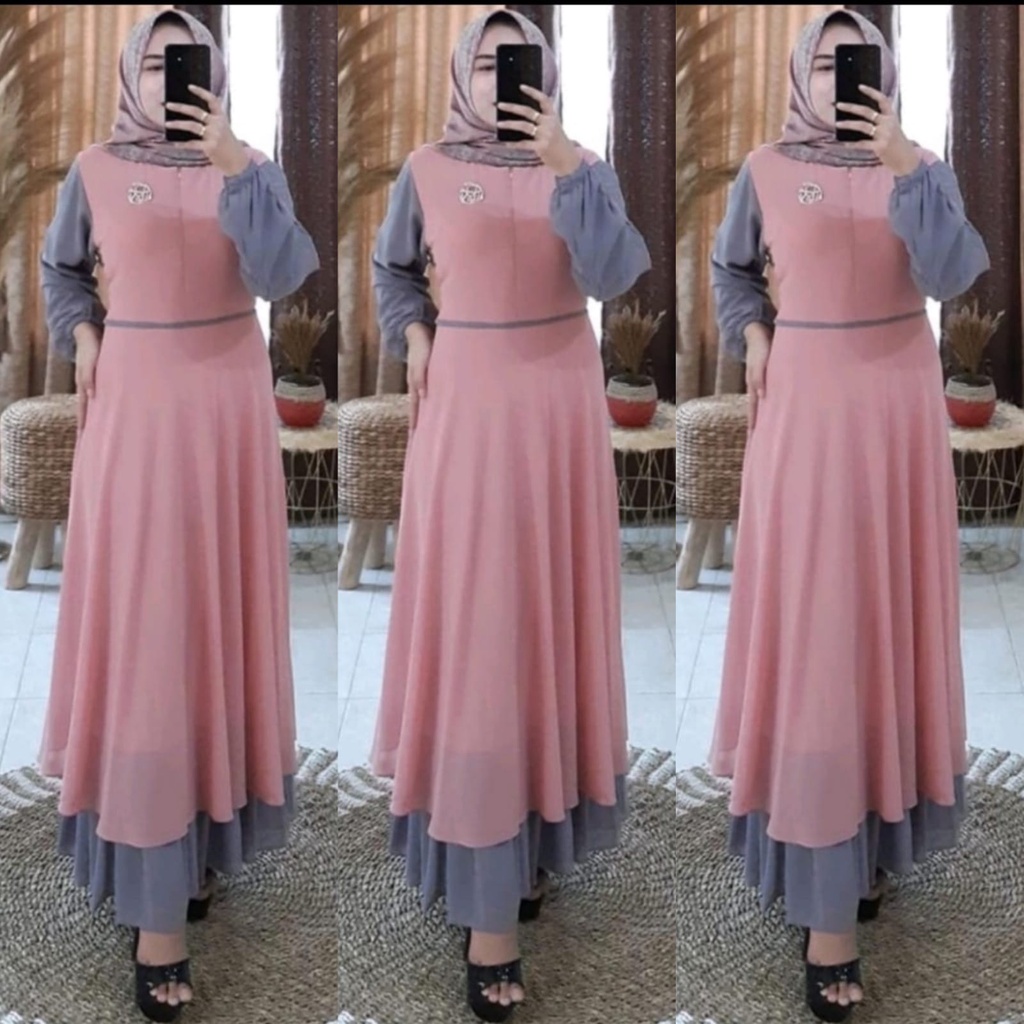 andara maxi ceruty bebydoll /gamis ceruty bebydoll susun /gmis syarii ceruty rempel kombinasi