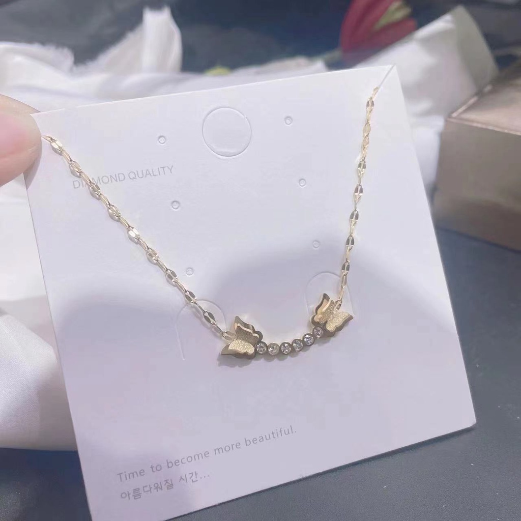 Kalung kupu enam zircon pecah kopi titanium korea anti karat