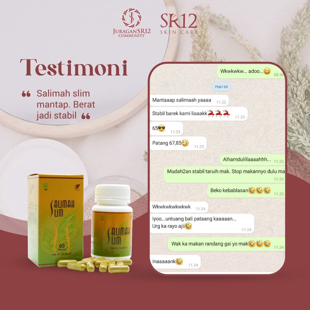 Salimah Slim SR12 SR 12 Herbal Pelangsing Penurun Berat Pengurus Badan Ampuh Detoks Detox Tubuh Pembakar Lemak Perut Pengurang Nafsu Makan Pelancar BAB