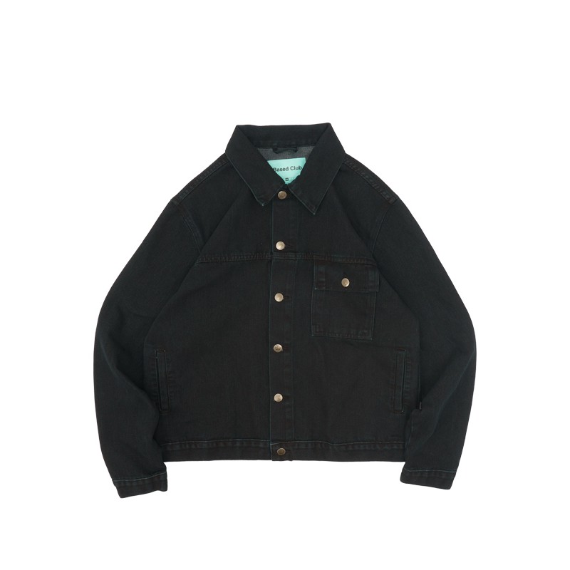 BASED CLUB BELLY BLACK WASHED DENIM JACKET