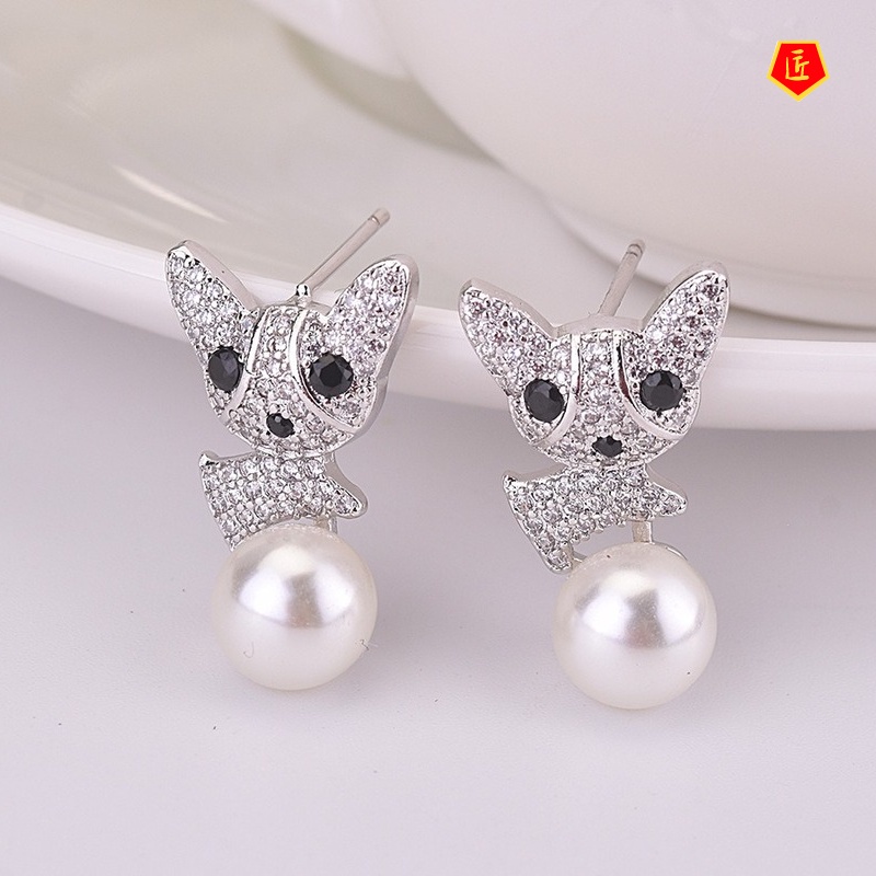 [Ready Stock]Elegant Personality Puppy Pearl Stud Earrings 925 Silver