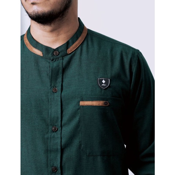 KEMEJA KOKO KURTA PRIA BERKUALITAS LENGAN PANJANG WARNA HIJAU EMERALD UKURAN M L XL