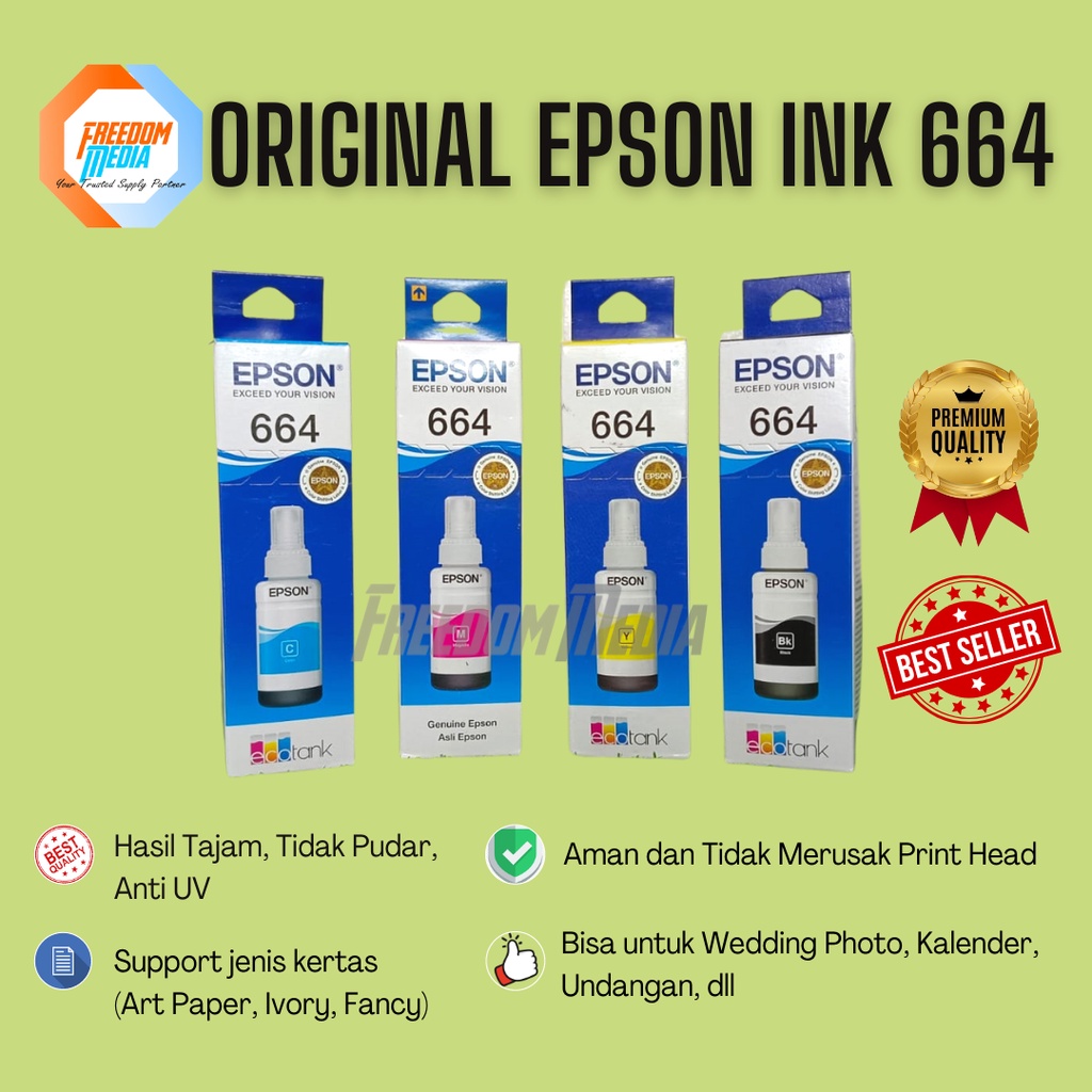 Tinta Original Epson 664 Hitam Warna ORIGINAL-L100 L120 L310 L360 L210
