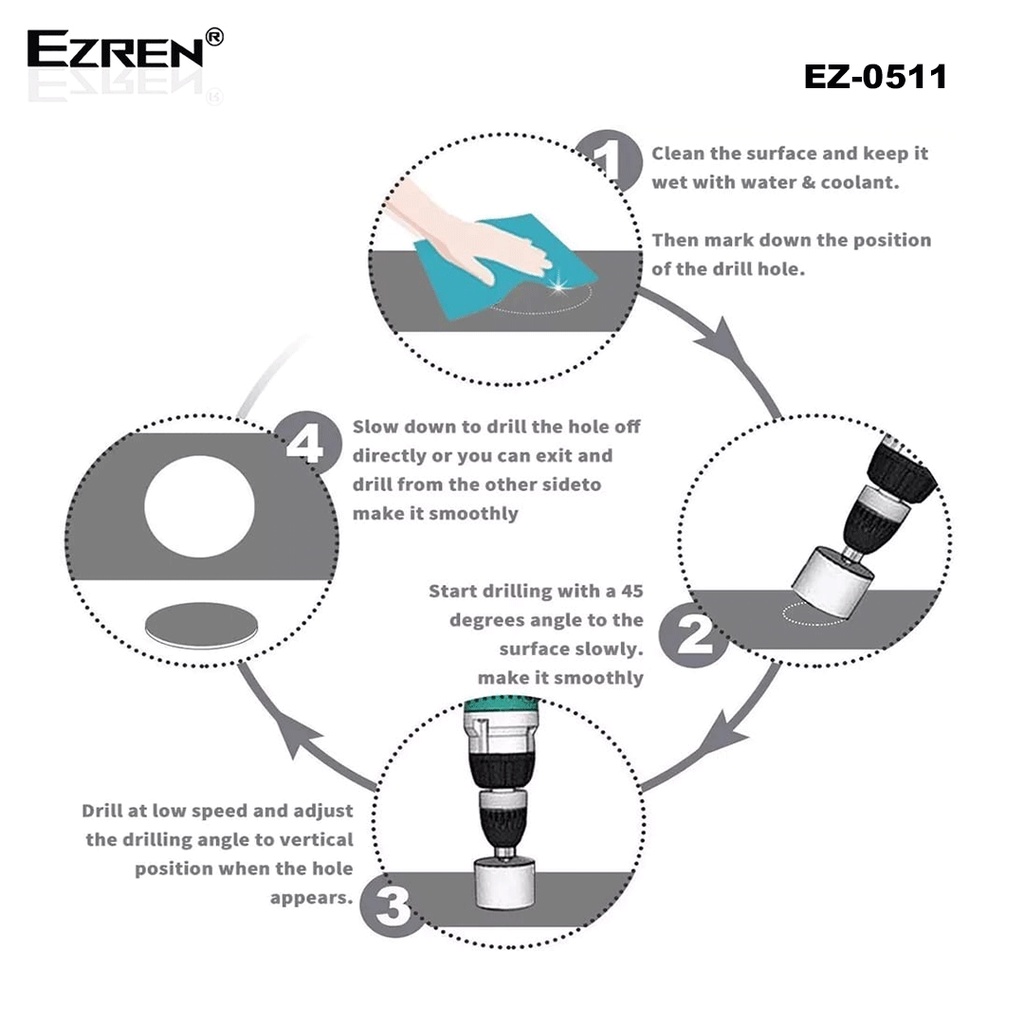 Ezren EZ-0511 Holesaw Mata Bor Bulat Pelubang Kaca Pembolong Keramik