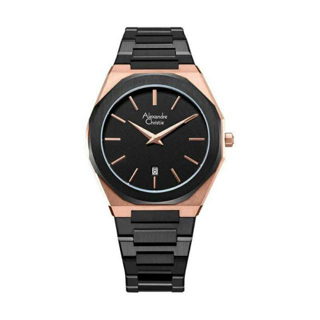 JAM TANGAN WANITA ALEXANDRE CHRISTIE AC 8600 ORIGINAL BLACK ROSEGOLD