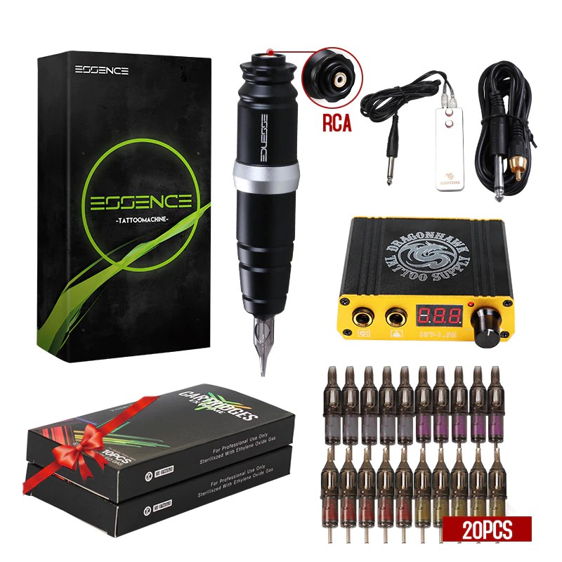 

PRODUK IMPORT DRAGONHAWK Professional Rotary Pen Tattoo Kit Mix Size Cartridge Nddles Set LCD Mini