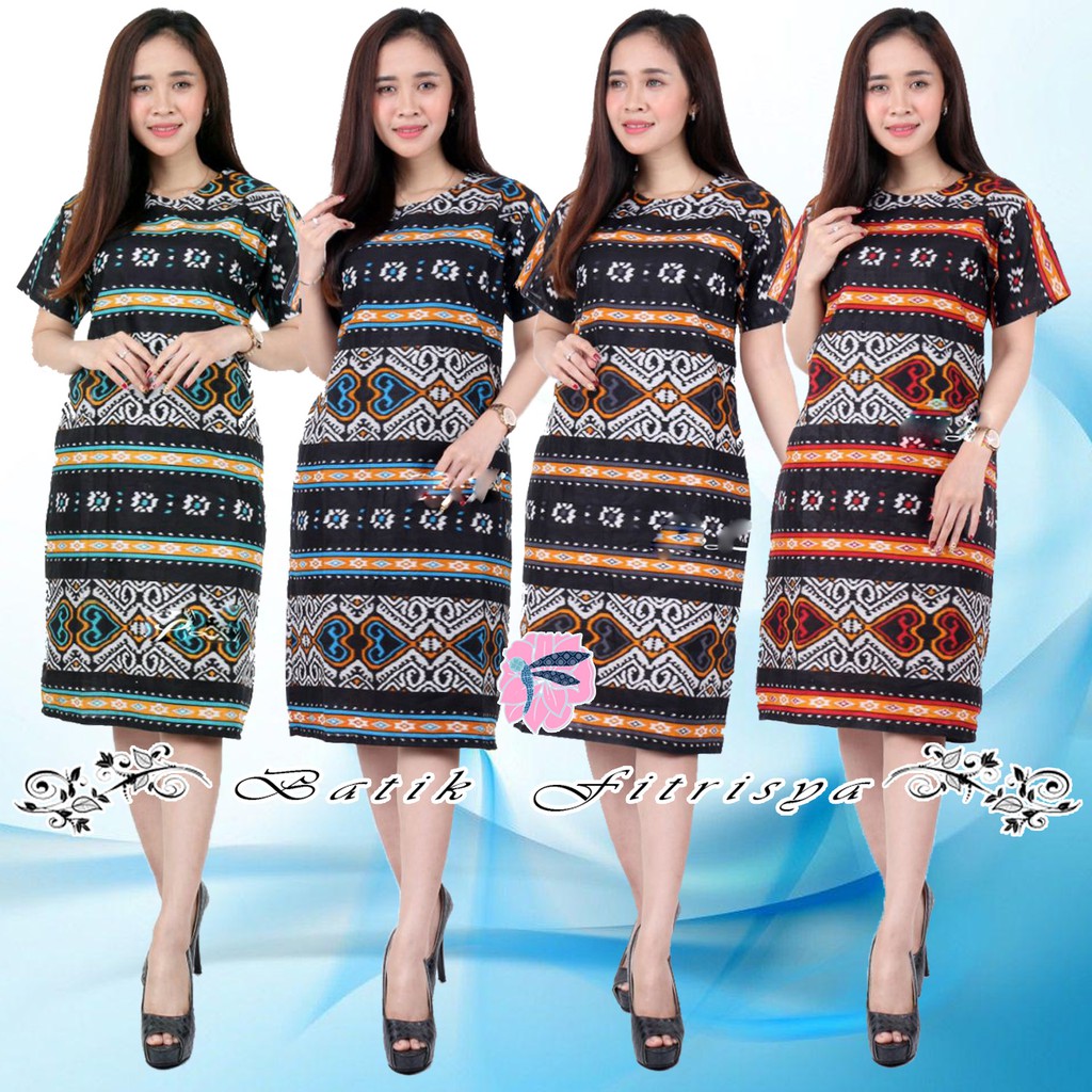 DISKON PAKAIAN BATIK WANITA JUMBO DRESS XXXXL / 4L LENGAN PENDEK MOTIF SONGKET TENUN ANEKA WARNA