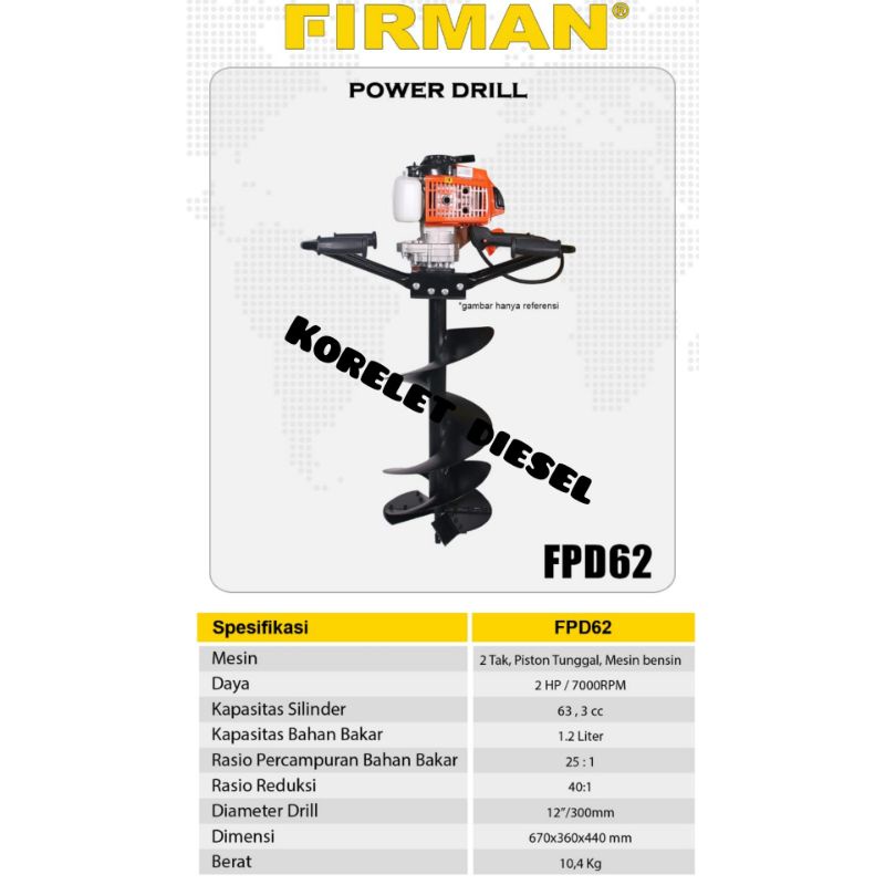 Mesin Bor Tanah Eart Auger Firman FPD 62 FPD62 Drill 6 Inch 150mm