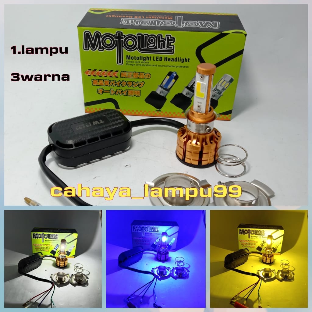 LAMPU DEPAN LED 3WARNA UNIVERSAL MOTOR PLUS DUDUKAN LAMPU