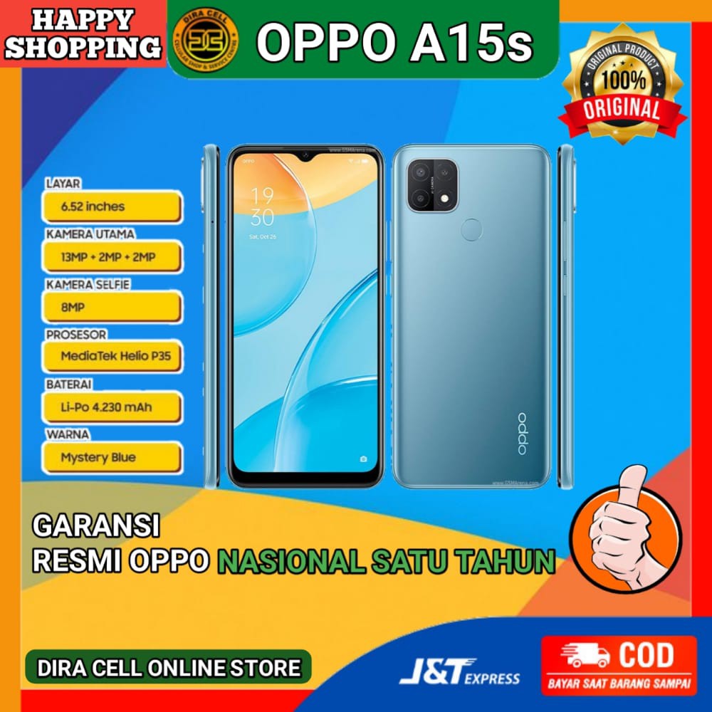Hp hanphone  handphone oppo a15s ram 4 rom 64 hape baru garansi resmi oppo 1 tahun nasional