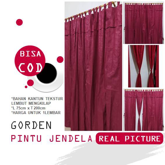 (COD) Termurah Gorden Pintu / Gorden Jendela / Gordeng Pintu / Tirai Pintu Polos Embos Merah Maroon